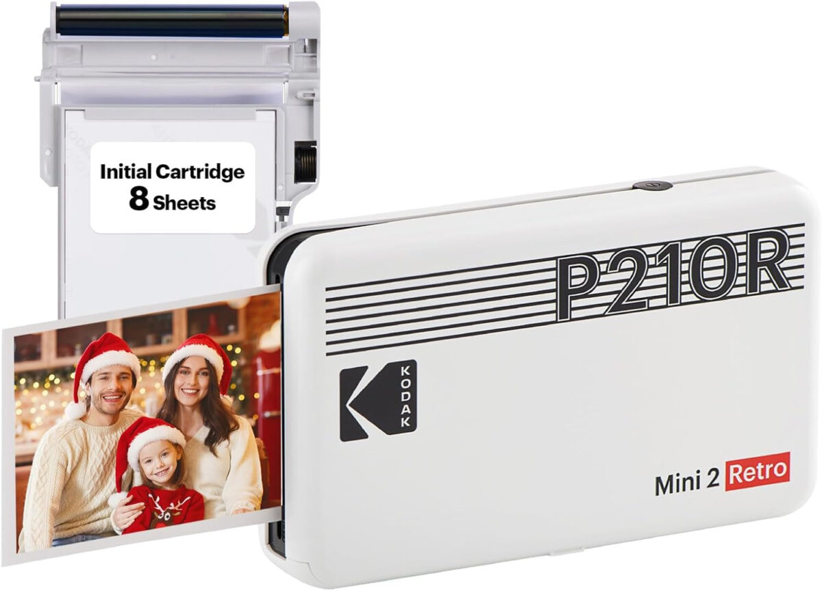 KODAK Mini 2 Retro 4PASS Portable Photo Printer (2.1X3.4 Inches) Initial 8 Sheets + 60 Sheets Bundle, White