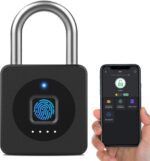 Elinksmart Fingerprint Gym Locker Lock, Keyless Biometric Padlock, Weatherproof Electronic Digital Smart Combo Pad Lock for Outdoor Fence Gate Storage Fridge Helmet Ski Pool Shed (Black, with Cable)