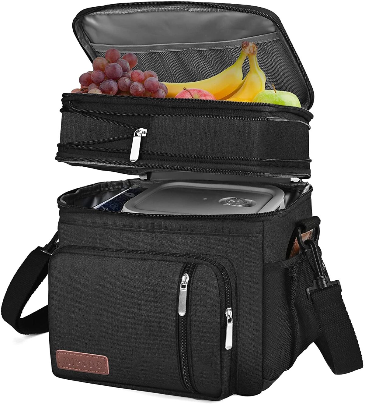 MIYCOO Lunch Bag & Lunch Box for Men Women Double Deck - Leakproof Insulated Soft Large Adult Lunch Cooler Bag for Work (Black,15L)