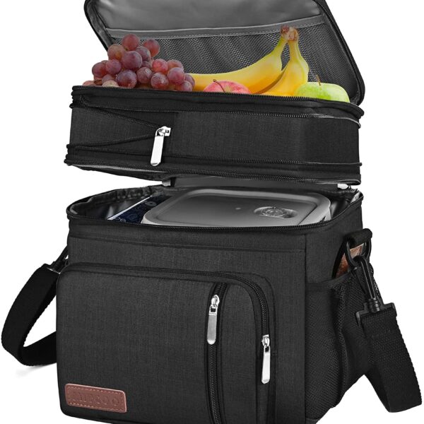 MIYCOO Lunch Bag & Lunch Box for Men Women Double Deck - Leakproof Insulated Soft Large Adult Lunch Cooler Bag for Work (Black,15L)