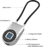 Gate Lock with Fingerprint, Dhiedas Fingerprint Cable Lock with 3.6'' Long Cable, Smart Keyless Biometric Waterproof Outdoor Bluetooth Cord Padlock for Outdoor Fence Gym Locker Helmet Case Silver