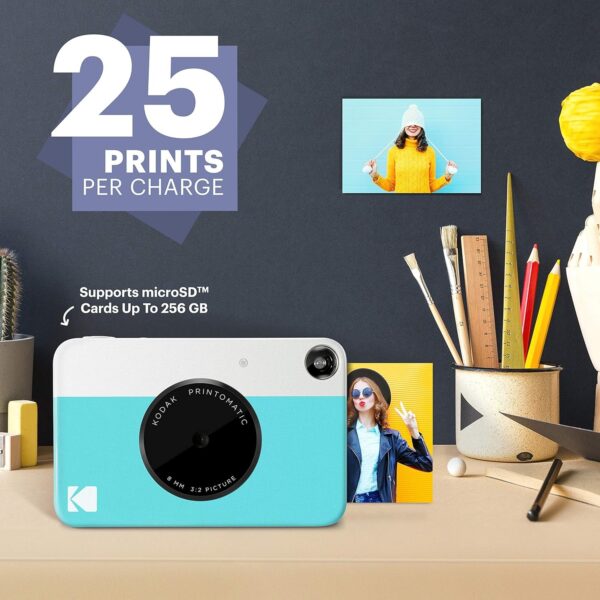 KODAK Printomatic Full-Color Instant Print Digital Camera - Colorful Photos on Zink 2X3" Sticky-Back Photo Paper - 5MP, Portable, Creative Fun Gift for Birthday, Christmas, Holiday - Blue