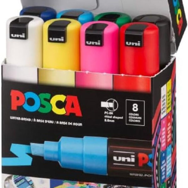 Posca Mitsubishi Pencil PC8K8C Broad Point, 8 Colors