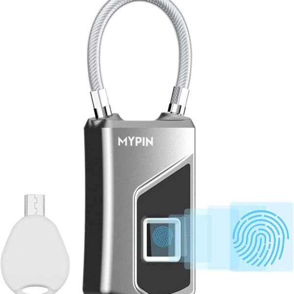 Fingerprint Lock with Key Backup, Smart Keyless Waterproof Fingerprint Padlock Ideal for Gym, Door, Suitcase, Luggage Backpack, Bike, Office