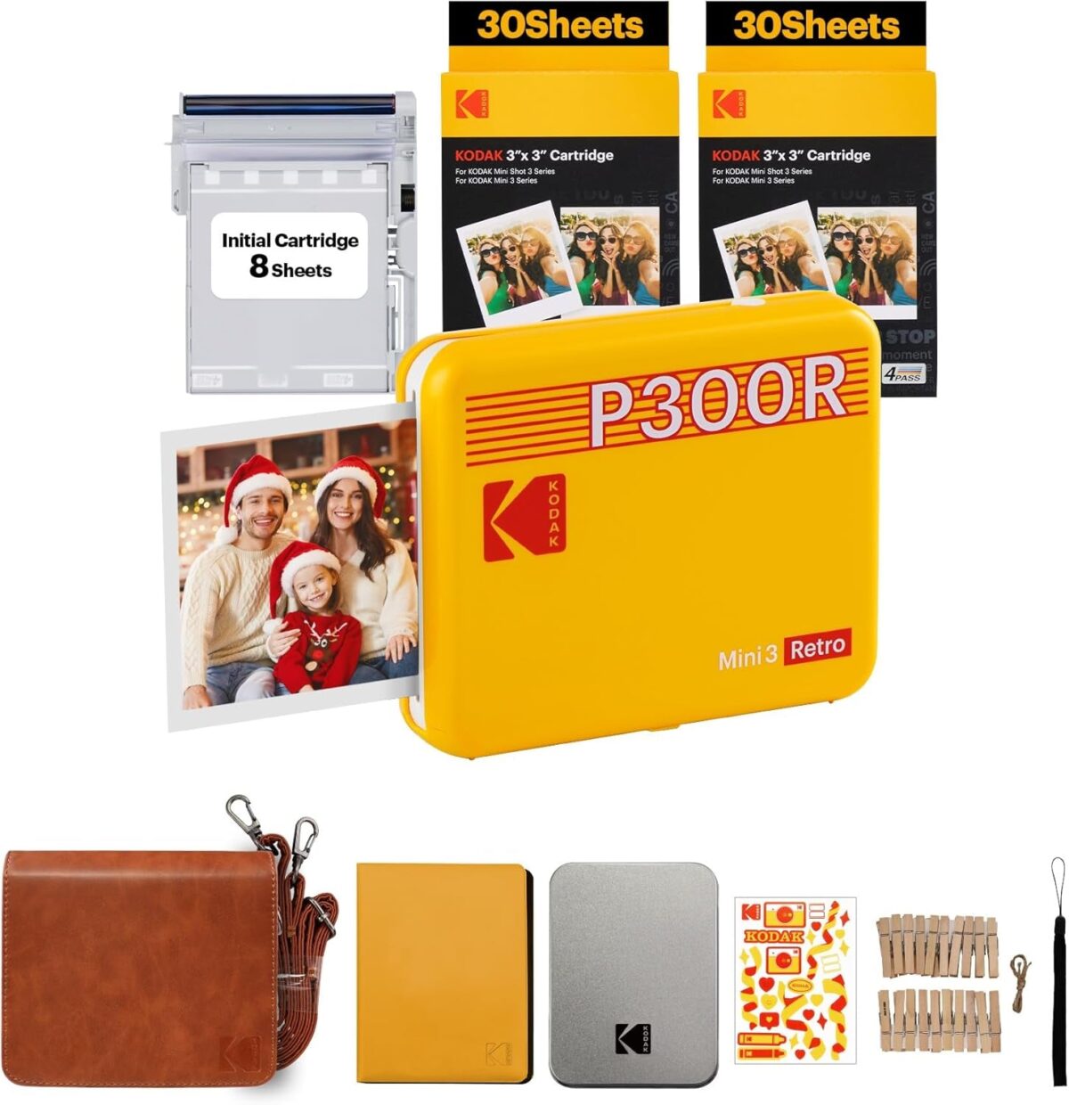 KODAK Mini 2 Retro 4PASS Portable Photo Printer (2.1X3.4 Inches) Initial 8 Sheets + 60 Sheets Bundle, White