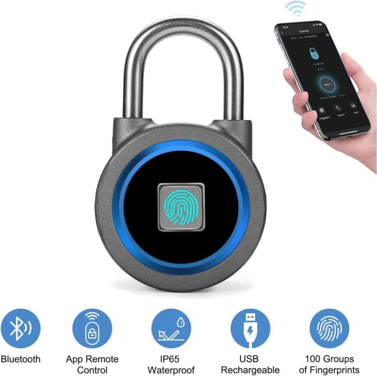 Fingerprint Padlock, Bluetooth Lock, Mobile APP, MEGAFEIS Smart Padlock with Keyless Biometric, Water Resistant, Suitable for Gym, Sports, Bike, School, Fence and Storage(Blue)