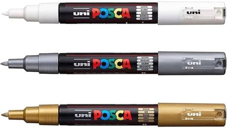 Posca Authentic Marker Set, 3 White, Gold, & Silver Professional Grade Paint Markers with 1M Extra Fine Tip