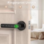 IRONZON Fingerprint Door Lock Door Knob with Keypad Keyless Entry Door Lock with Handle for Home Hotel Office Apartment Bedroom Black(F190)