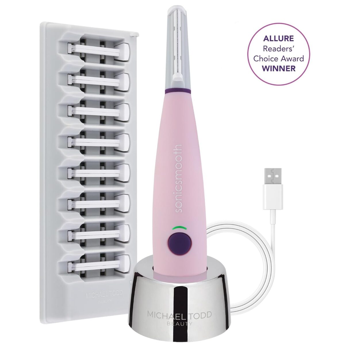 MICHAEL TODD Beauty - Sonicsmooth – SONIC Technology Dermaplaning Tool - 2 in 1 Women’S Facial Exfoliation & Peach Fuzz Hair Removal System with 8 Weeks of Safety Edges