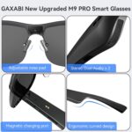 Smart Glasses, Polarized Bluetooth Sunglasses, Built-In Mic & Speakers, Voice Assistant, UV Protection, Bluetooth Glasses for Office, Driving, Cycling Outdoor Sports (M9 Pro-Black Lens)