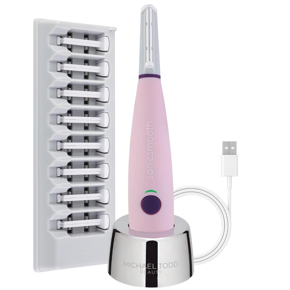 MICHAEL TODD Beauty - Sonicsmooth – SONIC Technology Dermaplaning Tool - 2 in 1 Women’S Facial Exfoliation & Peach Fuzz Hair Removal System with 8 Weeks of Safety Edges