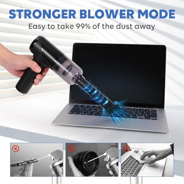 TOBTOS Powerful Keyboard Cleaner, Compressed Air Duster, Blower and Vacuum 3-In-1, USB Rechargeable Electric Air Duster for Car, Computer, Home and Office Dust Cleaning