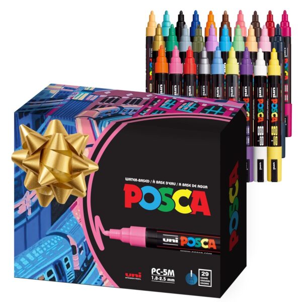 29 Medium Posca Markers with 5M Reversible Tips - Coloring Markers, Set of Acrylic Paint Pens for Art Supplies, Fabric Paint, Fabric/Art Markers