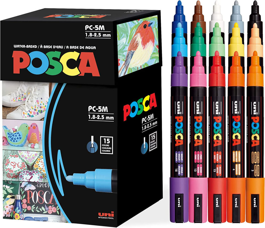 15 Posca Paint Markers, 5M Medium Posca Markers Set with Reversible Tips of Acrylic Paint Pens | Posca Pens for Art Supplies, Fabric Paint, Fabric Markers, Paint Pen, Art Markers