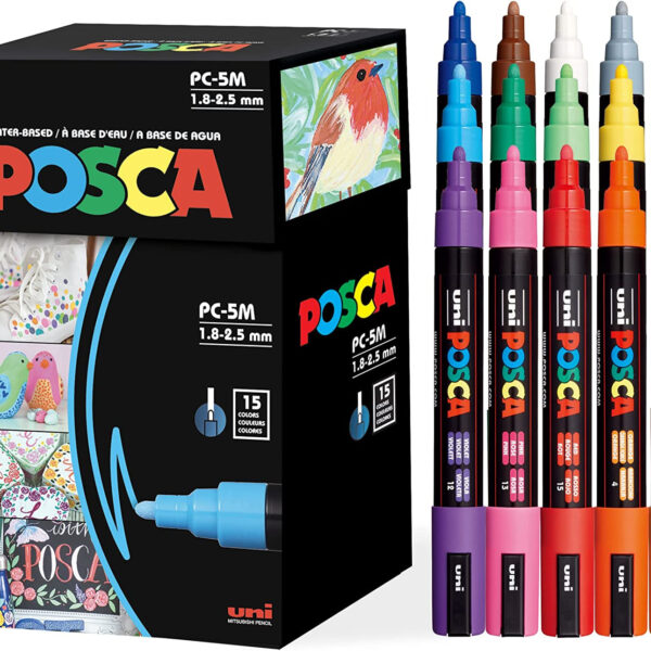 15 Posca Paint Markers, 5M Medium Posca Markers Set with Reversible Tips of Acrylic Paint Pens | Posca Pens for Art Supplies, Fabric Paint, Fabric Markers, Paint Pen, Art Markers