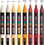 Posca Markers Set, 8 Medium Paint Markers 5M – Warm Tones – Ivory, Beige, Apricot, Ochre, Bright Yellow, Ruby Red, Dark Red, Cacao Brown