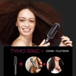 Hair Straightener Brush, TYMO Ring Hair Straightener Comb Straightening Brush for Women with 5 Temps 20S Fast Heating & Dual Voltage, Black