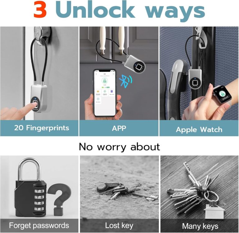 Gate Lock with Fingerprint, Dhiedas Fingerprint Cable Lock with 3.6'' Long Cable, Smart Keyless Biometric Waterproof Outdoor Bluetooth Cord Padlock for Outdoor Fence Gym Locker Helmet Case Silver