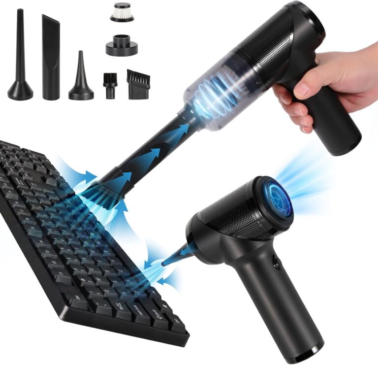 TOBTOS Powerful Keyboard Cleaner, Compressed Air Duster, Blower and Vacuum 3-In-1, USB Rechargeable Electric Air Duster for Car, Computer, Home and Office Dust Cleaning