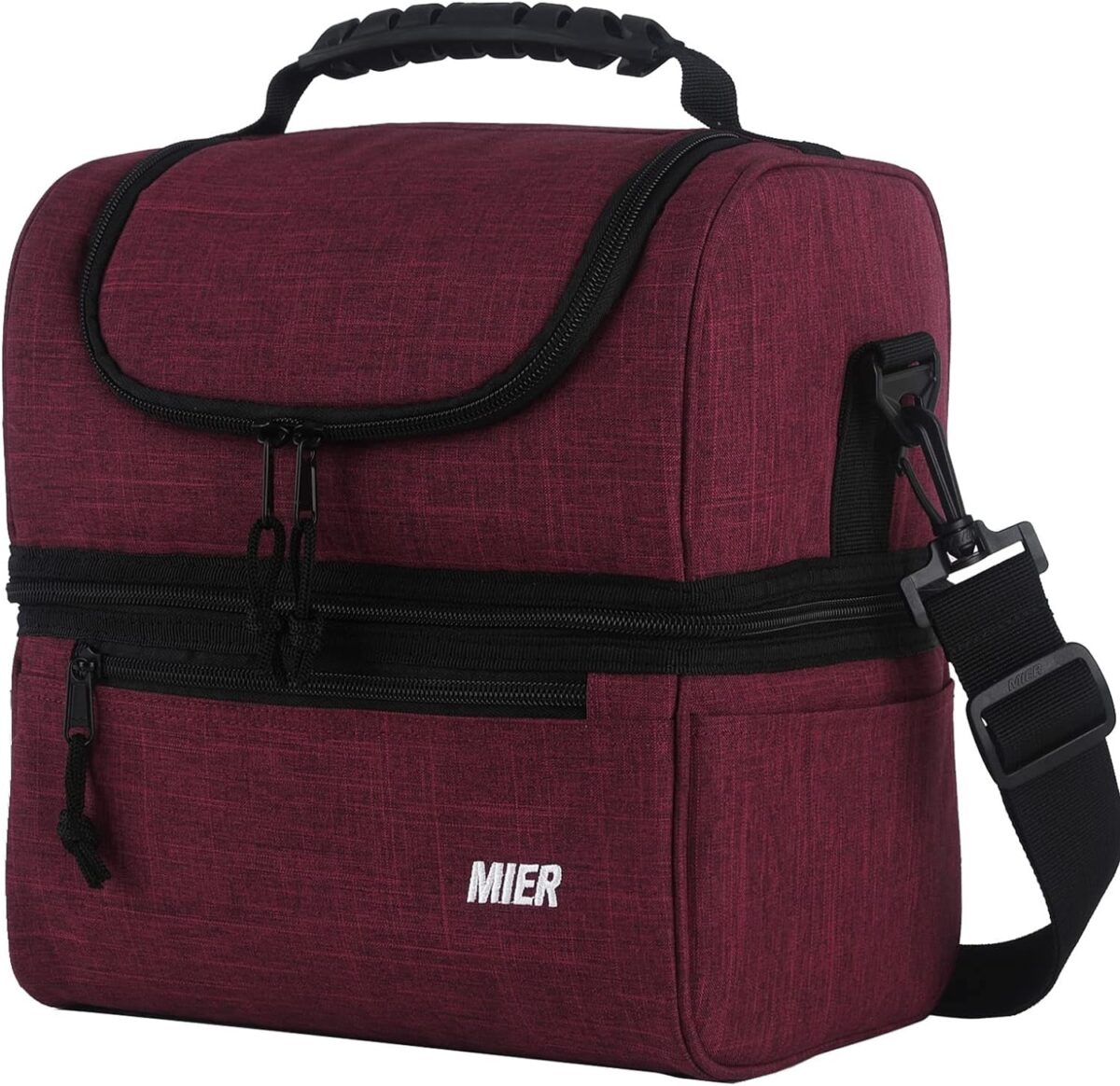 MIER Adult Lunch Box Insulated Lunch Bag Large Cooler Tote Bag for Men, Women, Double Deck Cooler(Black Large)