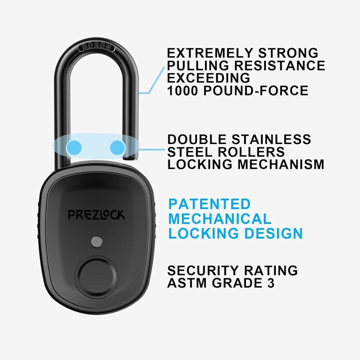 Fingerprint Padlock with Key Backup, 2Keys, Prezlock, Smart Padlock with Keyless Biometric, Suitable for Outdoor and Heavy Duty, IP65 Waterproof.