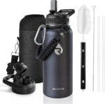 One Gallon Water Bottle Insulated, Triple Walled Vacuum Stainless Steel (Cold for 48 Hrs), Leak Proof & Non-Bpa, Large Water Flask Jug with Paracord Handle & Straw Spout Lids