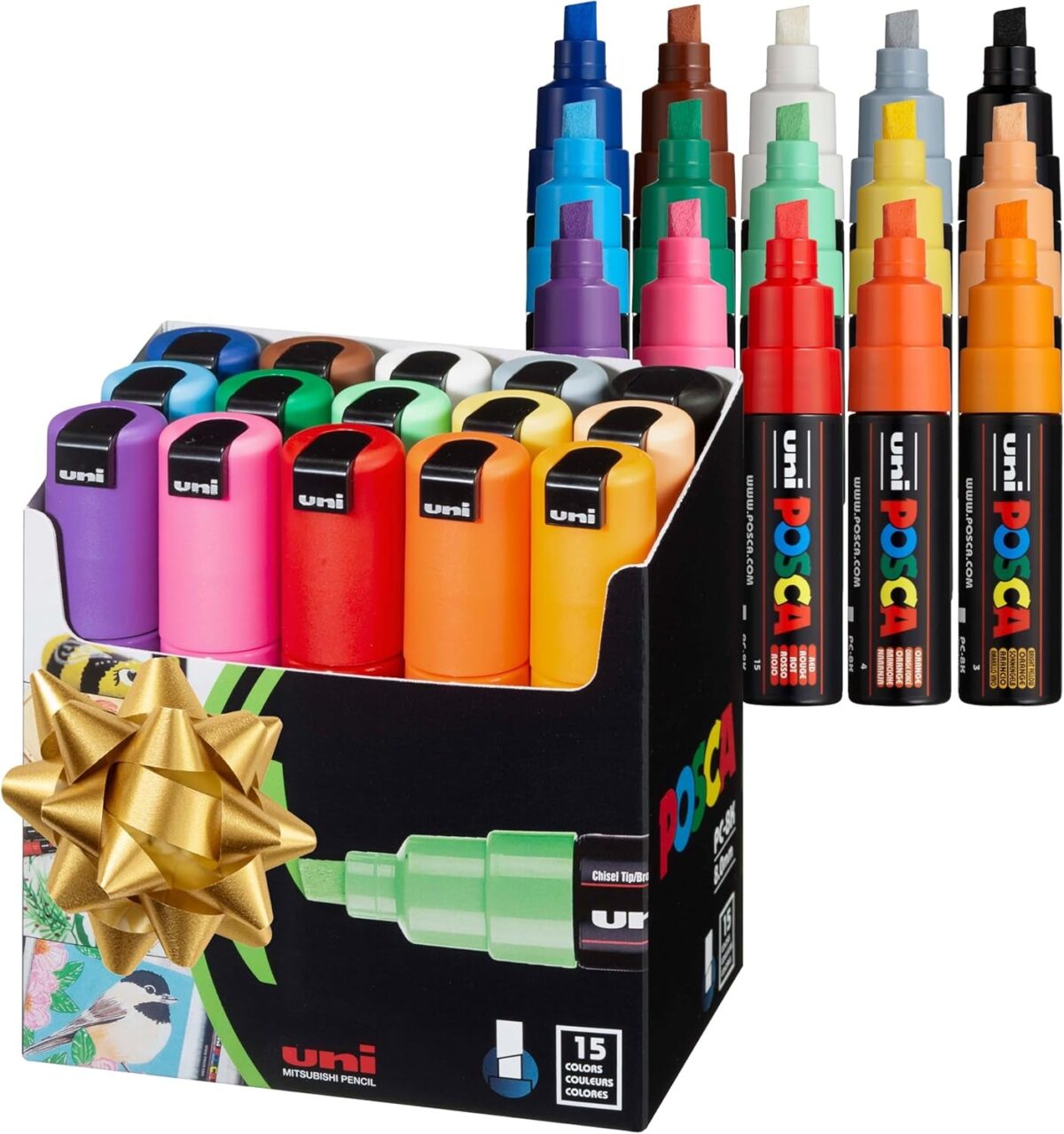 15 Posca Paint Markers, 8K Broad Coloring Markers with Broad Chisel Tips, Set of Acrylic Paint Pens for Art Supplies, Fabric Paint, Fabric Markers, Paint Pen, Art Markers