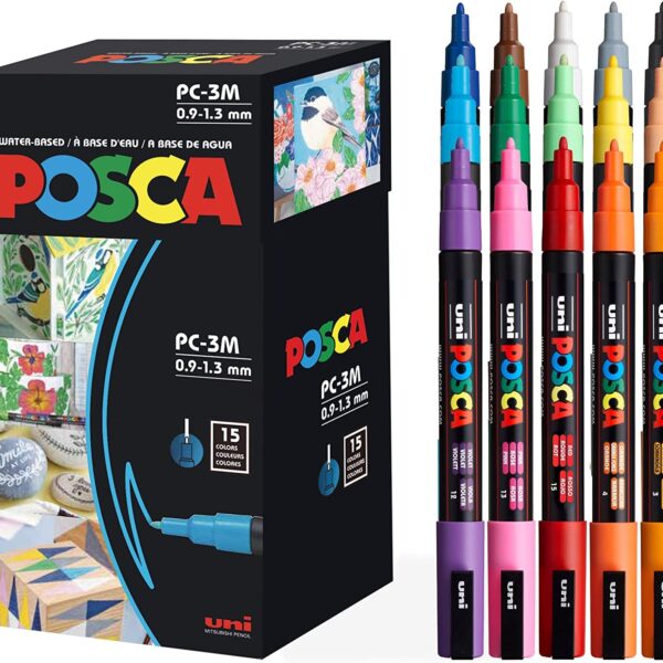 15 Posca Paint Markers, 3M Fine Posca Markers of Acrylic Paint Penswith Reversible Tips | Posca Pens for Art Supplies, Fabric Paint, Fabric Markers, Paint Pen, Art Markers