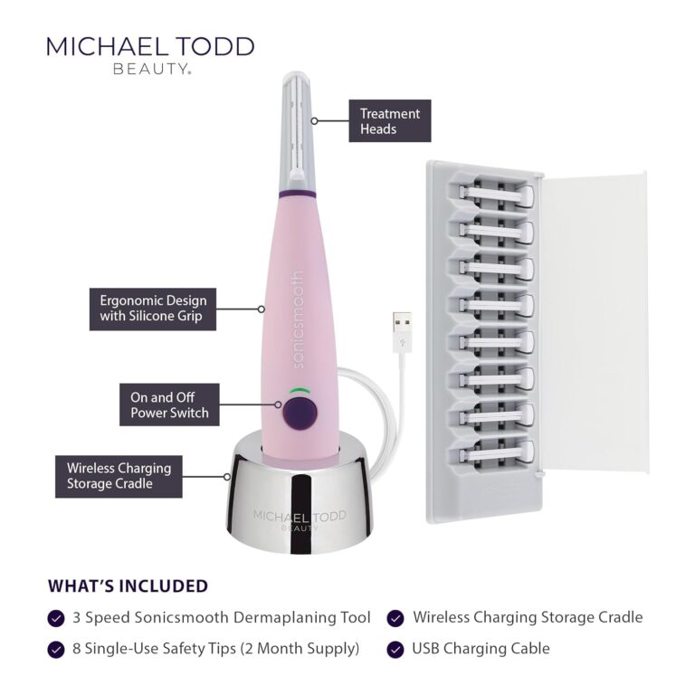 MICHAEL TODD Beauty - Sonicsmooth – SONIC Technology Dermaplaning Tool - 2 in 1 Women’S Facial Exfoliation & Peach Fuzz Hair Removal System with 8 Weeks of Safety Edges