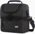 MIER Adult Lunch Box Insulated Lunch Bag Large Cooler Tote Bag for Men, Women, Double Deck Cooler(Black Large)