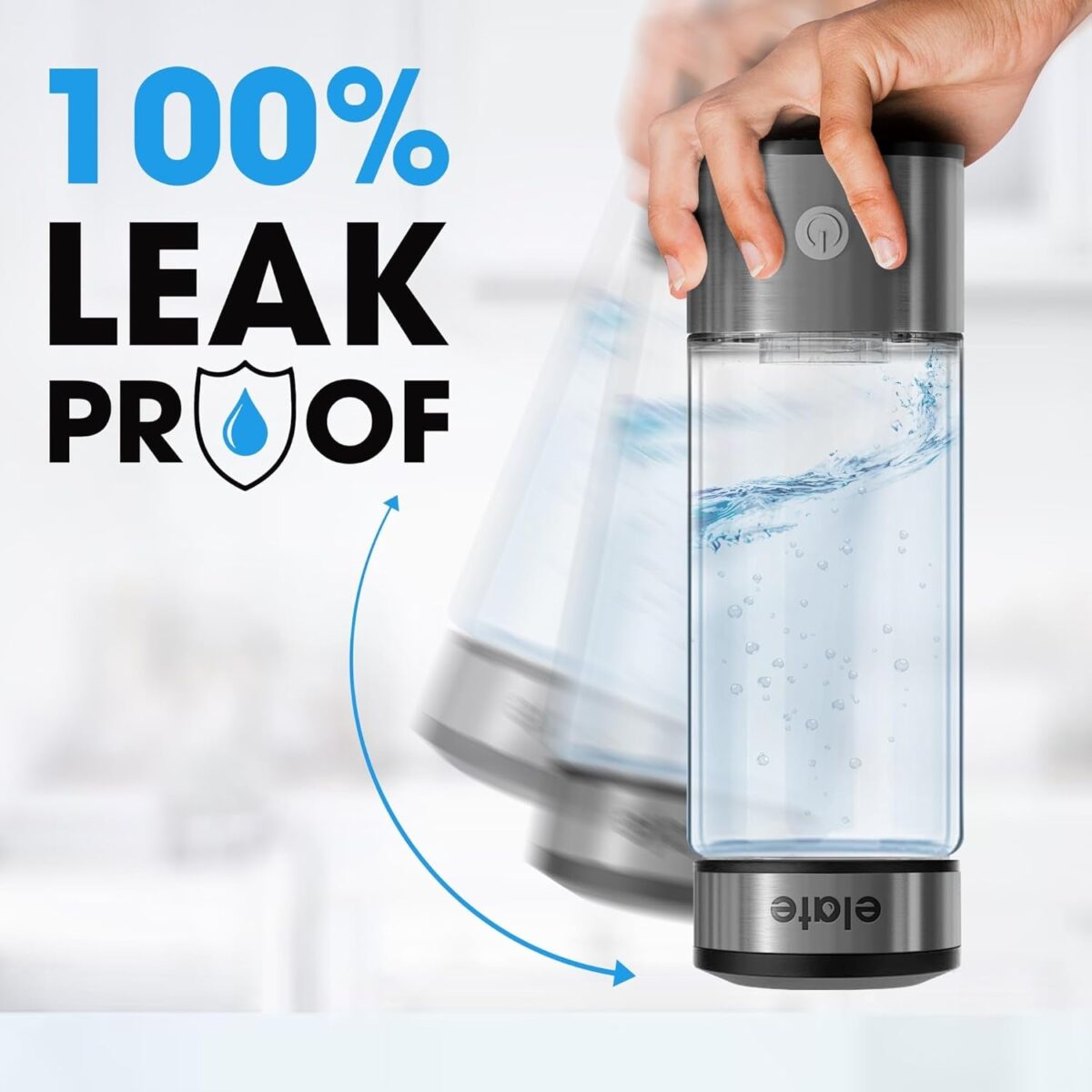 Elate Hydrogen Water Bottle - 14Oz Portable Hydrogen Water Ionizer Generator - SPE PEM Technology - Generates Hydrogenated Rich Infused Drinking Water 1600Ppb in 3 Minutes (Silver)