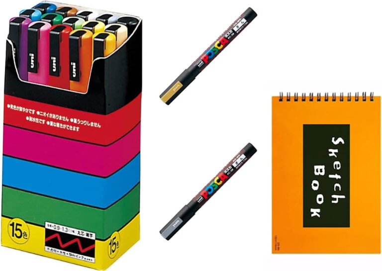 Uni-Posca Paint Marker Pen SPECIAL (B-Set) , Mitsubishi Pencil Uni Posca Poster Color Marking Pens Fine Point 15 Colours (PC-3M15C), Gold and Silver -Japan Import