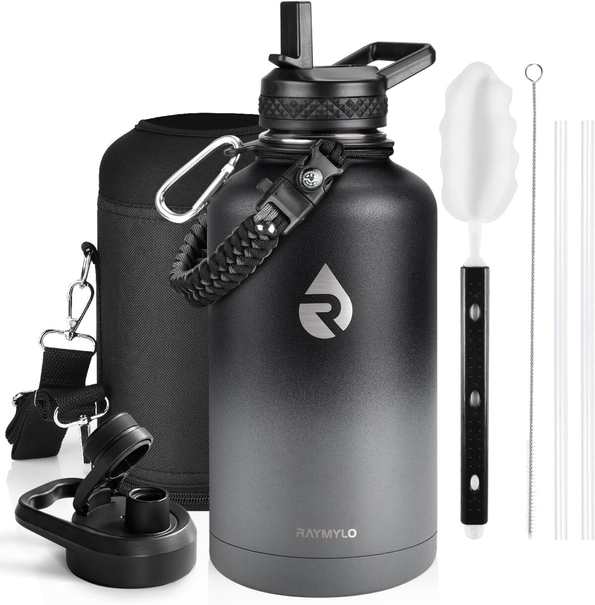 One Gallon Water Bottle Insulated, Triple Walled Vacuum Stainless Steel (Cold for 48 Hrs), Leak Proof & Non-Bpa, Large Water Flask Jug with Paracord Handle & Straw Spout Lids