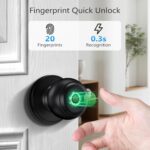 Geektale Fingerprint Door Knob Lock for Bedroom Basement Garage Office with App, Smart Knob,Biometric Thumbprint Fingerprint Door Lock, Entry Private Passage Mode 3In1