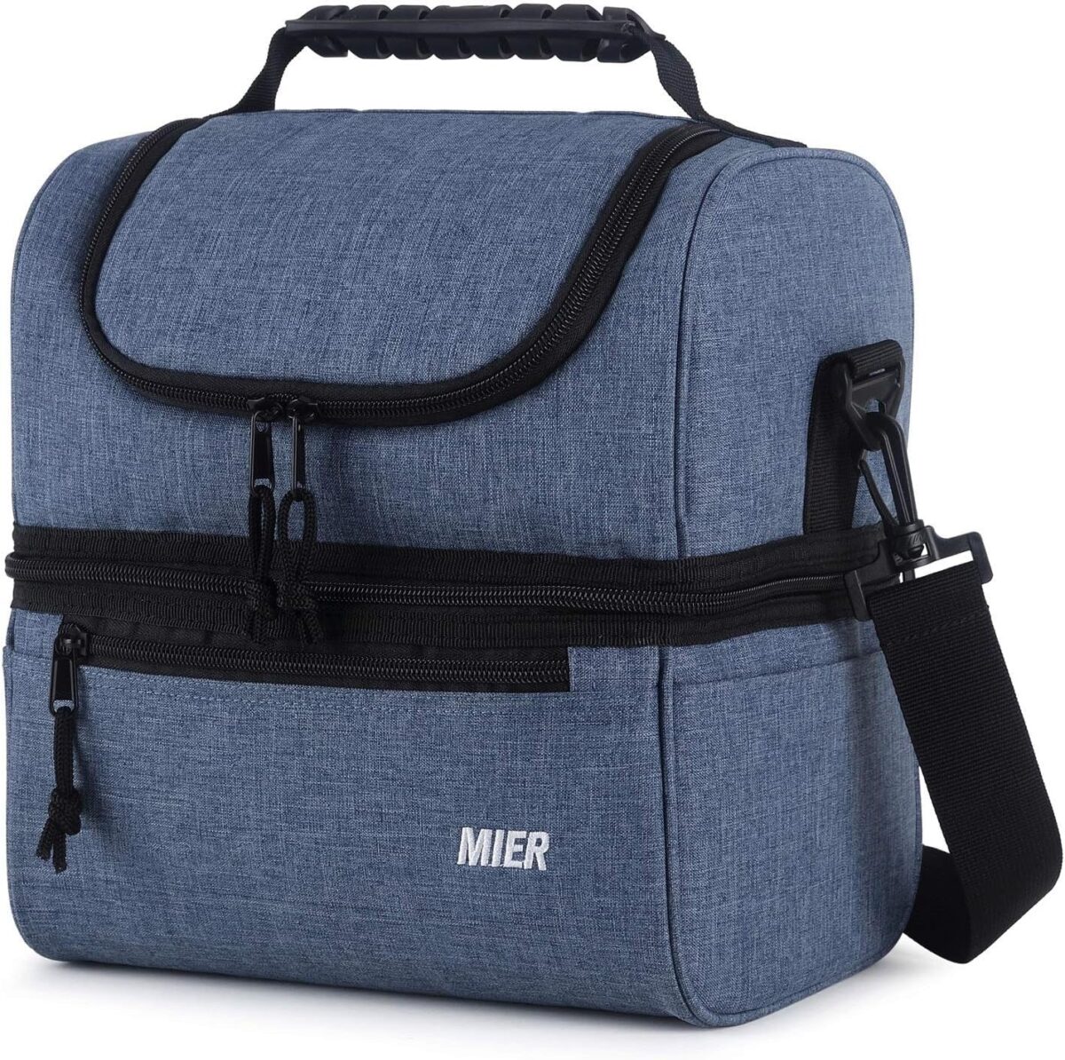 MIER Adult Lunch Box Insulated Lunch Bag Large Cooler Tote Bag for Men, Women, Double Deck Cooler(Black Large)