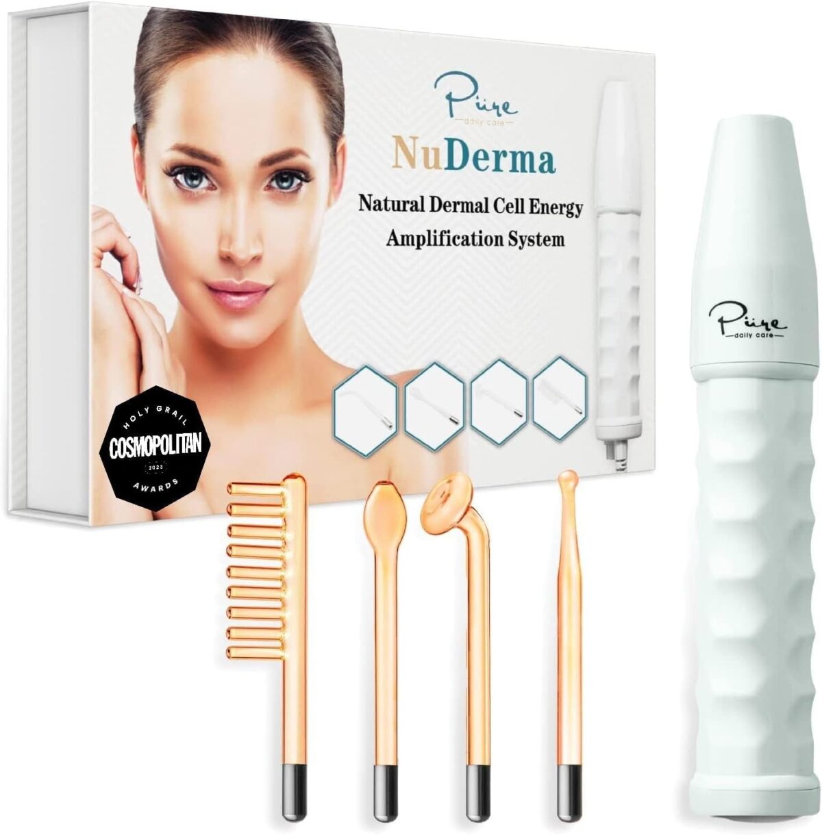 Nuderma Portable Handheld Skin Therapy Wand Machine W/Neon – Anti-Aging - Skin Tightening - Wrinkle Reducing - Dark Circles – Clarifying - Hair & Scalp Stimulator