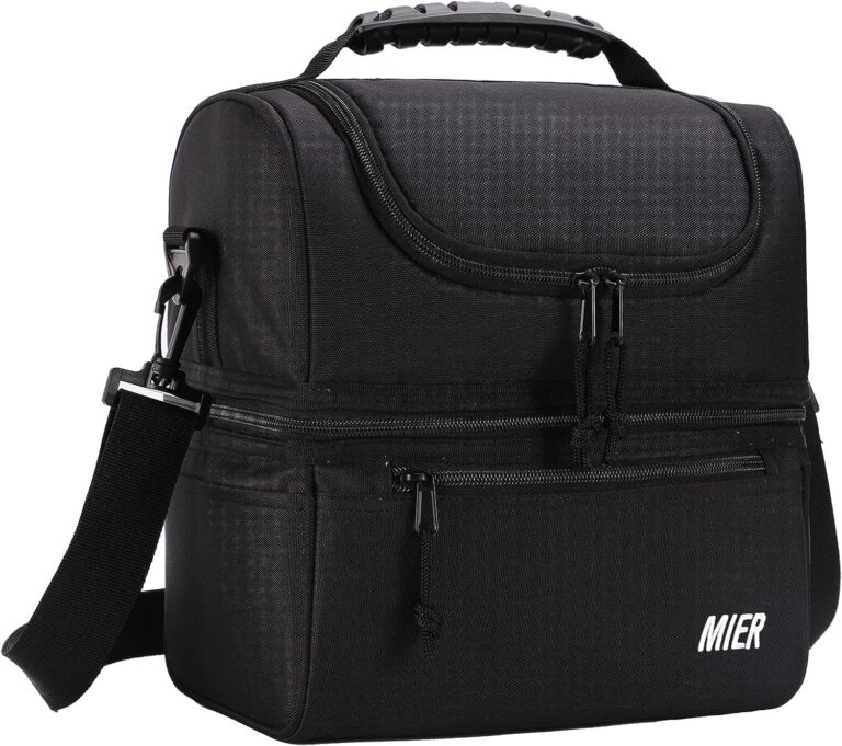 MIER Adult Lunch Box Insulated Lunch Bag Large Cooler Tote Bag for Men, Women, Double Deck Cooler(Black Large)