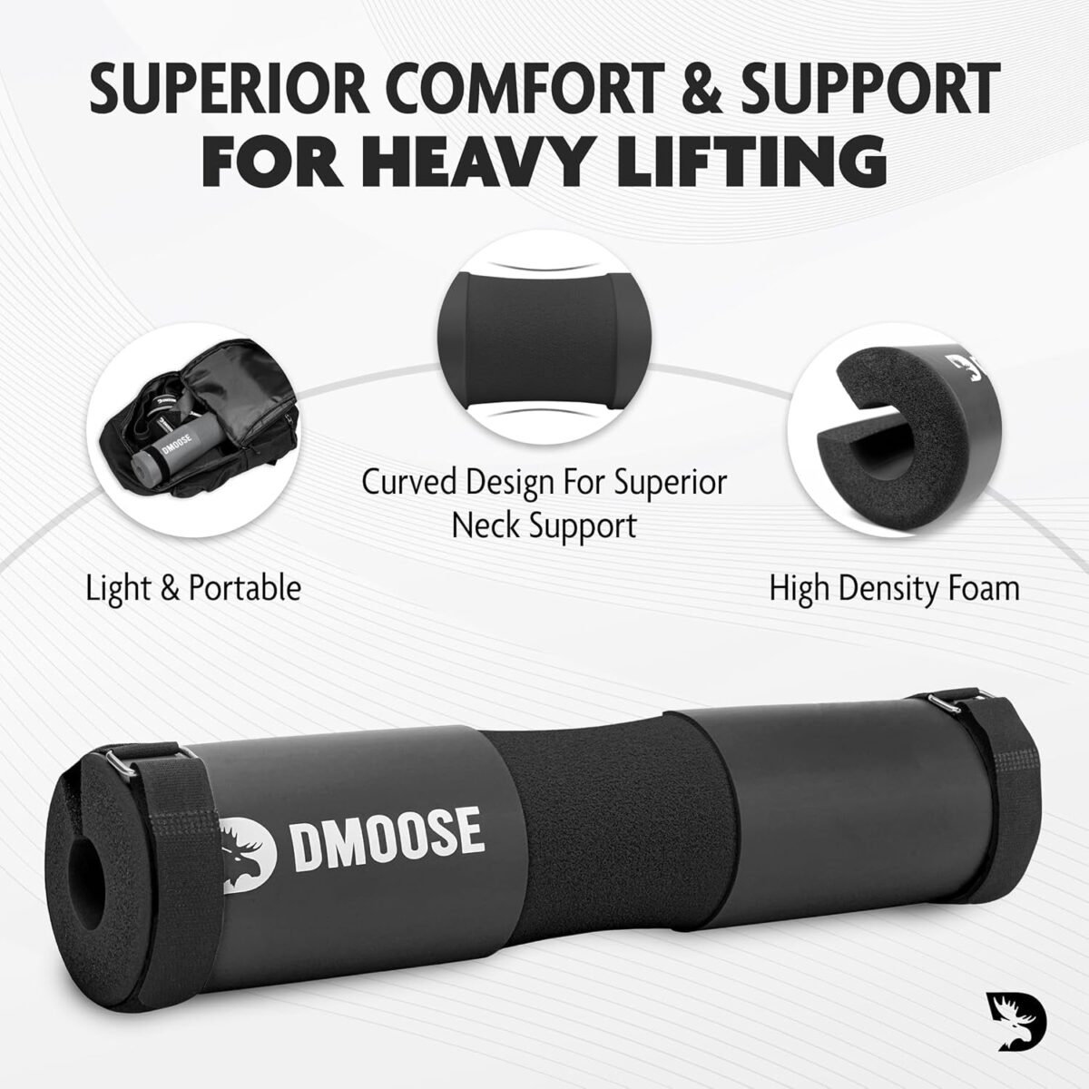 Dmoose Fitness Barbell Pad - Hip Thrust Pad for Squats & Lunges - Relief Pressure from Neck, Shoulder & Lower Back - Non-Slip EVA Foam Squat Pad with Safety Straps - Gym Pad for Standard & Olympic Bar