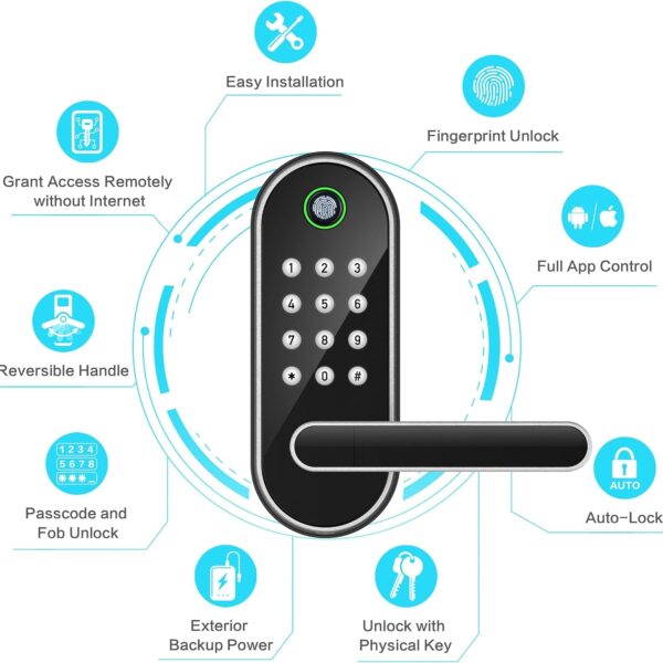 Keyless-Entry Fingerprint Smart Door Lock: Sifely Digital Electronic Lock with Code Passcode, Electric Door Knob, Biometric Door Handle Lock, Perfect for Exterior/Interior/Entry/Bedroom Doors (Silver)