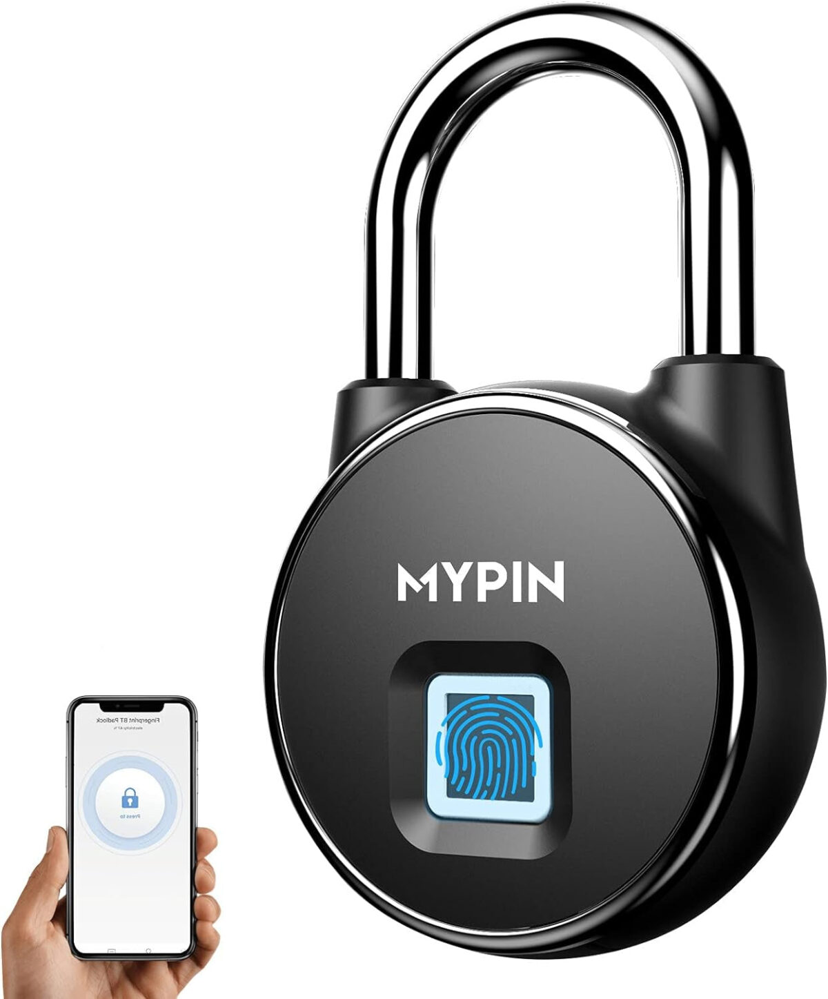 Fingerprint Lock with Key Backup, Smart Keyless Waterproof Fingerprint Padlock Ideal for Gym, Door, Suitcase, Luggage Backpack, Bike, Office