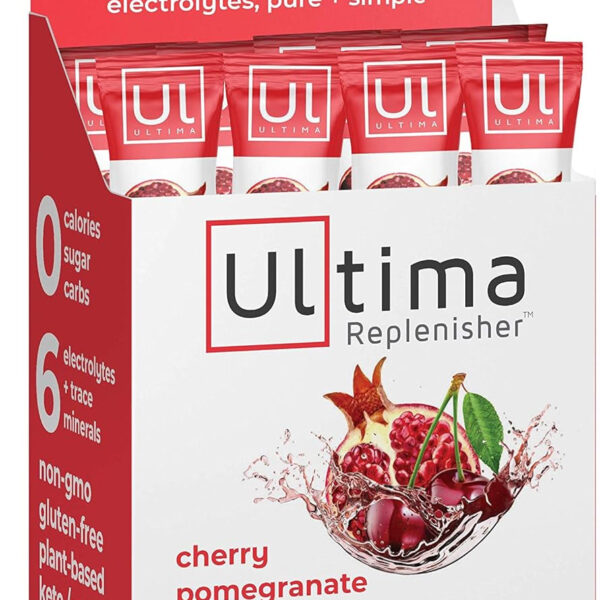 Ultima Replenisher Electrolyte Hydration Drink Mix, Cherry Pomegranate, 20 Serving Stickpack Box, No Sugar, No Carbs, No Calories, Keto, Gluten-Free, Non-Gmo, Vegan