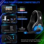 Gaming Headset with Microphone for PC PS4 PS5 Headset Noise Cancelling Gaming Headphones for Laptop Mac Switch Xbox One Headset with LED Lights Deep Bass for Kids Adults Deep Black