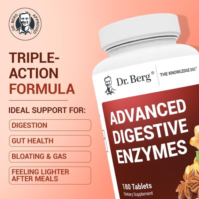 Dr. Berg Advanced Digestive Enzymes with Apple Cider Vinegar - Includes Digestive Health Ingredients like Betaine Hydrochloride (HCI), Ginger Root & Peppermint Leaf - 180 Tablets