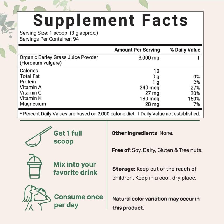 Micro Ingredients Organic Barley Grass Juice Powder, 10 Ounce, Cold Pressed, US Grown, Rich in Immune Vitamin, Fibers, Minerals, Antioxidants and Protein, Support Immune System and Digestion, Vegan