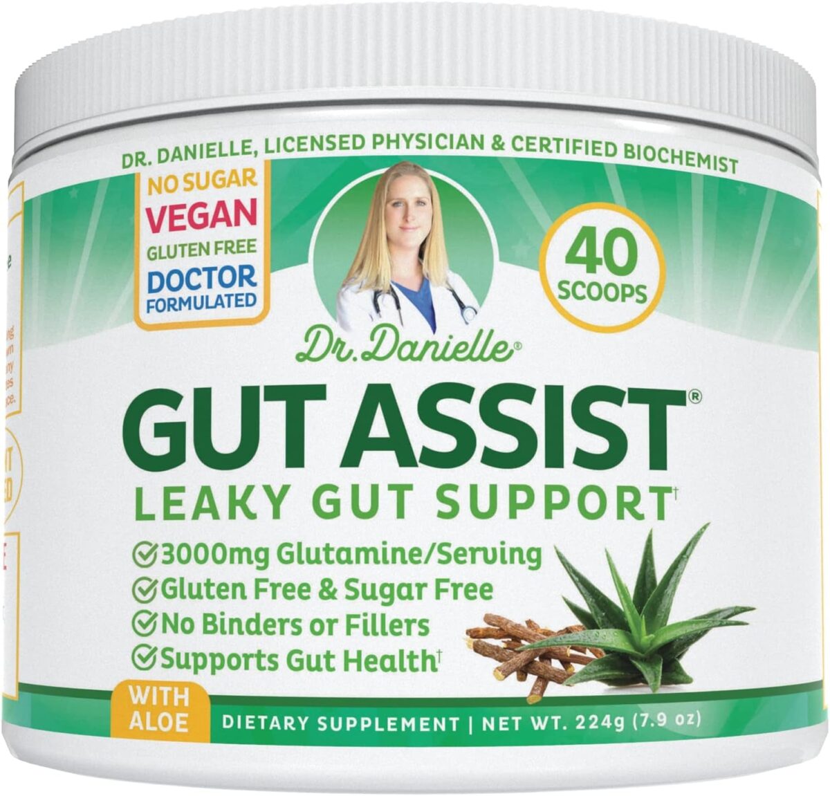 Doctor Danielle Gut Assist - Leaky Gut Repair Supplement Powder - Glutamine, Arabinogalactan, Licorice Root - Supports IBS, Heartburn, Bloating, Gas, Constipation, SIBO From