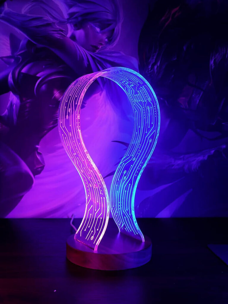 Yuandian Headphone Stand, Walnut Wood Headset Holder with Blue Pink LED Night Light for Gamers, Men, and Music Lovers - Perfect Desk Gift Idea