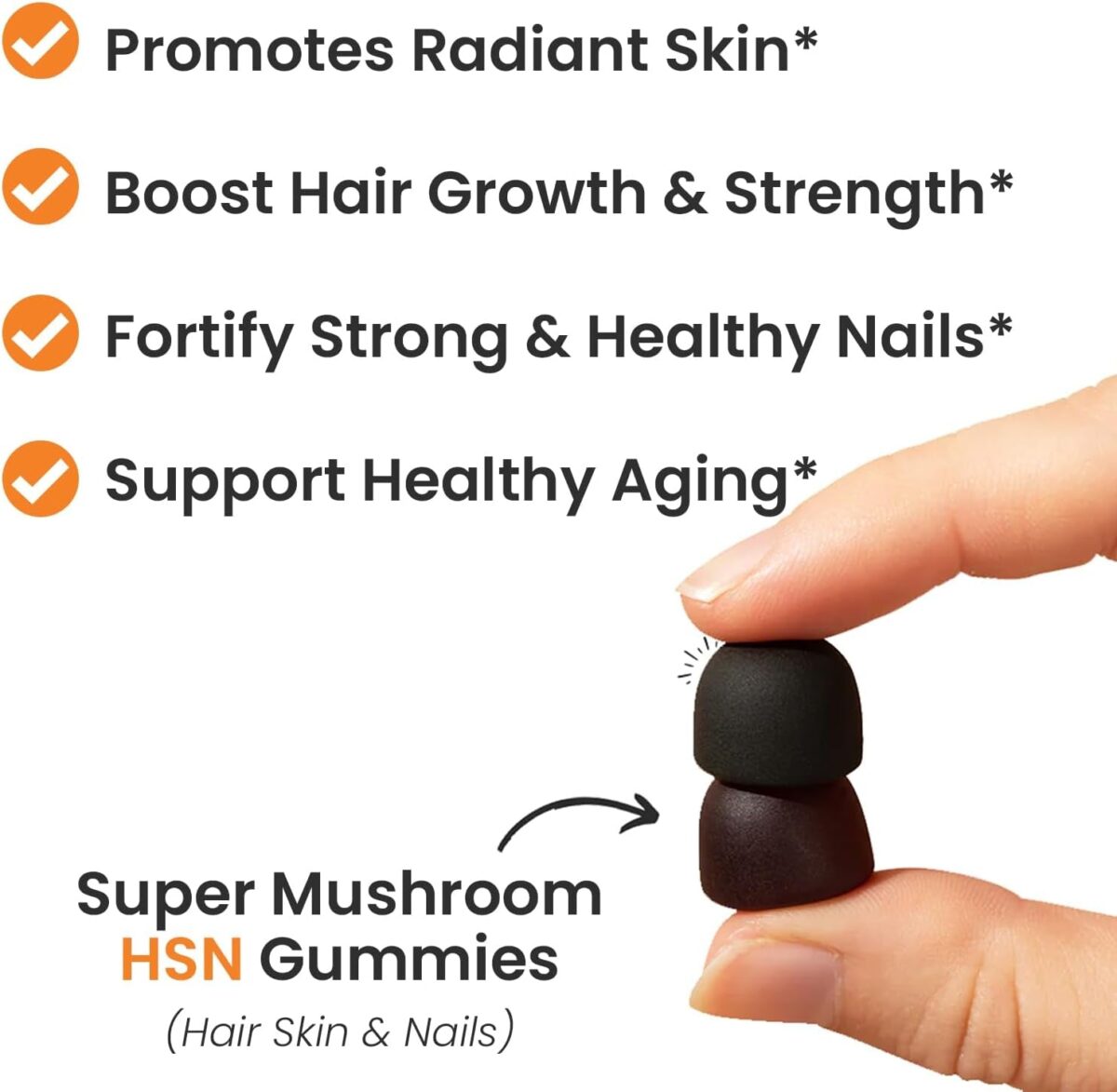 Auri Super Mushroom HSN Gummies - Hair Skin and Nails Gummies Functional Mushrooms Supplement - with Wild Chaga, Chlorophyll, Lutein and Astaxanthin - 60 Orange Citrus Gummies