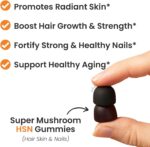 Auri Super Mushroom HSN Gummies - Hair Skin and Nails Gummies Functional Mushrooms Supplement - with Wild Chaga, Chlorophyll, Lutein and Astaxanthin - 60 Orange Citrus Gummies