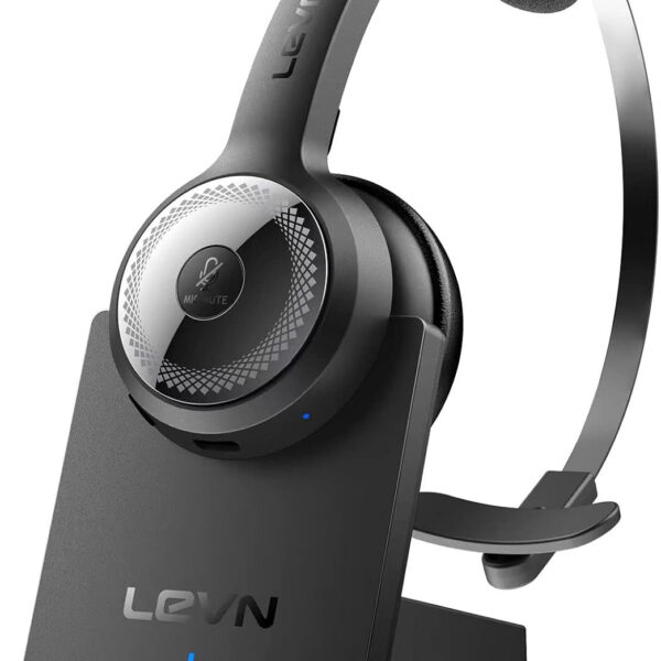 LEVN Bluetooth 5.0 Headset, Wireless Headset with Microphone (AI Noise Cancelling), 35Hrs Bluetooth Headphones with USB Dongle for PC, Suitable for Remote Work/Call Center/Zoom/Online Class/Trucker