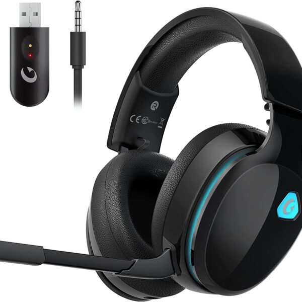 2.4Ghz Wireless Gaming Headphones for PS5, PS4 Fortnite & Call of Duty/Fps Gamers, PC, Nintendo Switch, Bluetooth 5.3 Gaming Headset with Noise Canceling Mic, Stereo Sound, 40+Hr Battery -Black